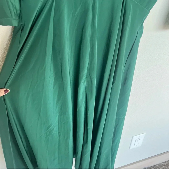 NWOT Rachel Antonoff Emerald Green Satin Deep V-Cut Back Slit Sleeve Dress 4 - Picture 11 of 15